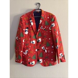Christmas Suit Snowmen Men 42 Oppo Suits Holiday Red Jacket Stained